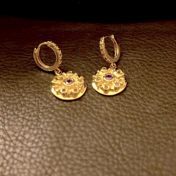 Gold Colorful Stones Drop Earrings - Picture 1 of 4